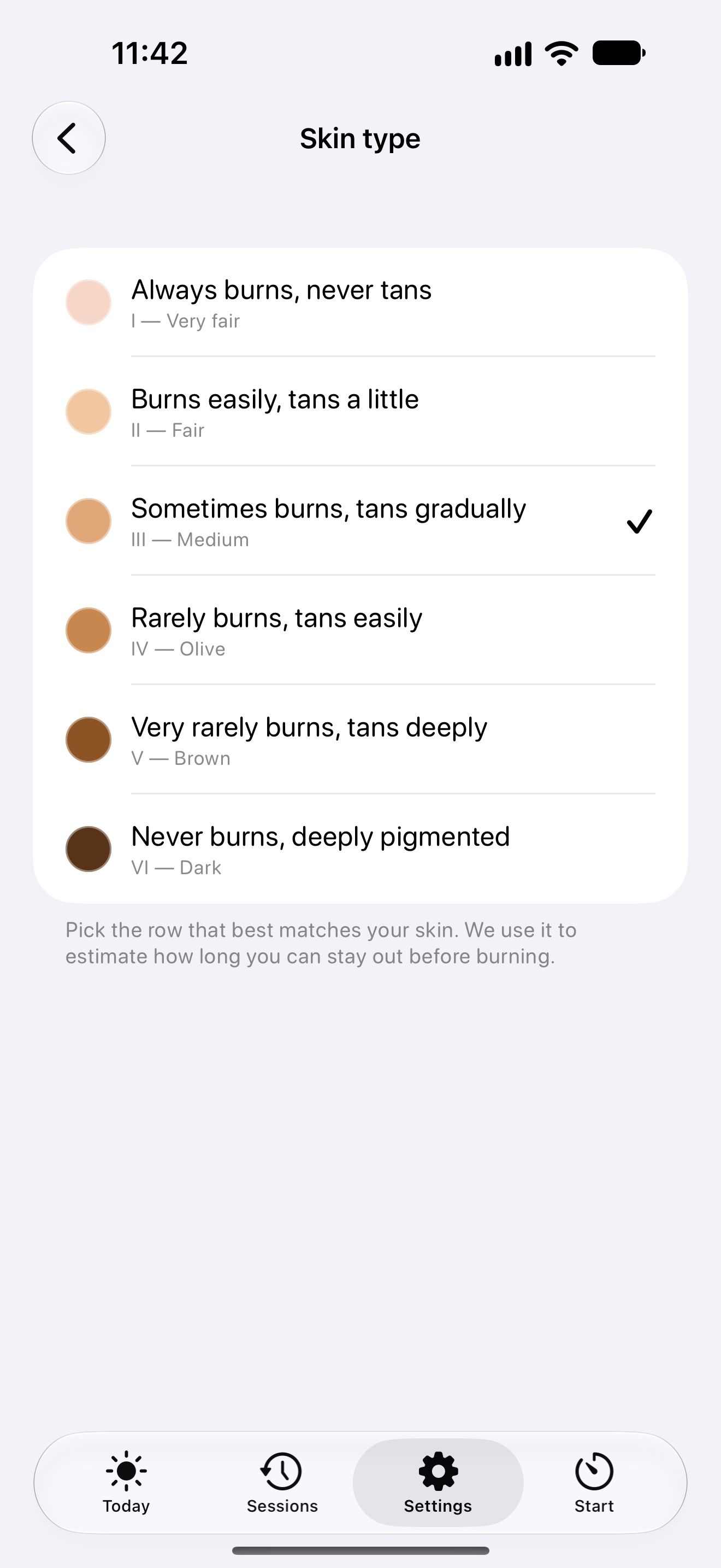 Choosing a Fitzpatrick skin type in Shade